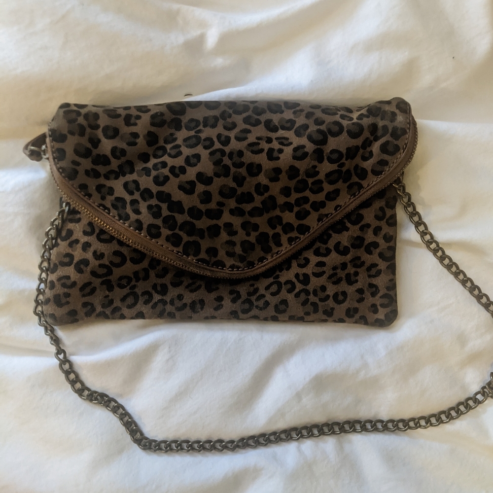 J Crew leopard clutch